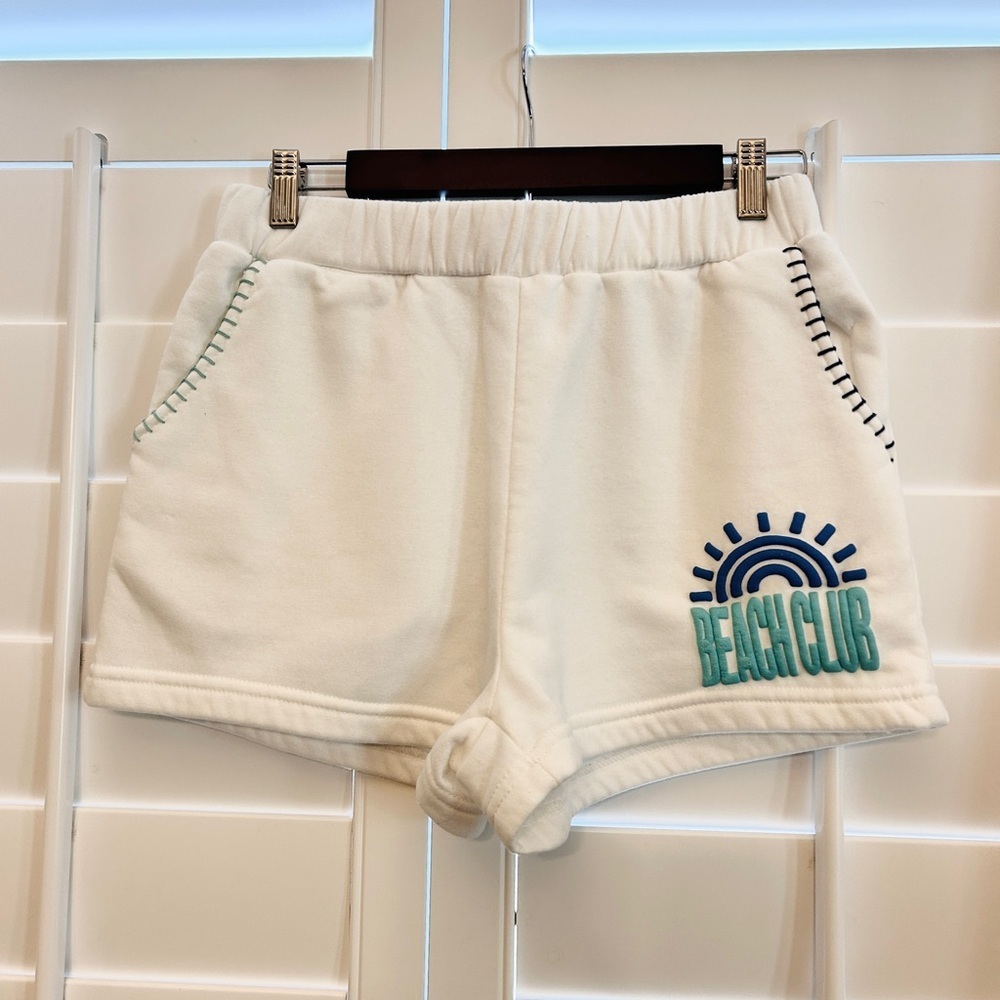 Size S • Vintage Havana “Beach Club” Embroidered White Shorts